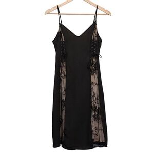 Esley Black Sheer Lace Slip Dress Y2K Corset Style Dark Romantic Goth Womens S‎